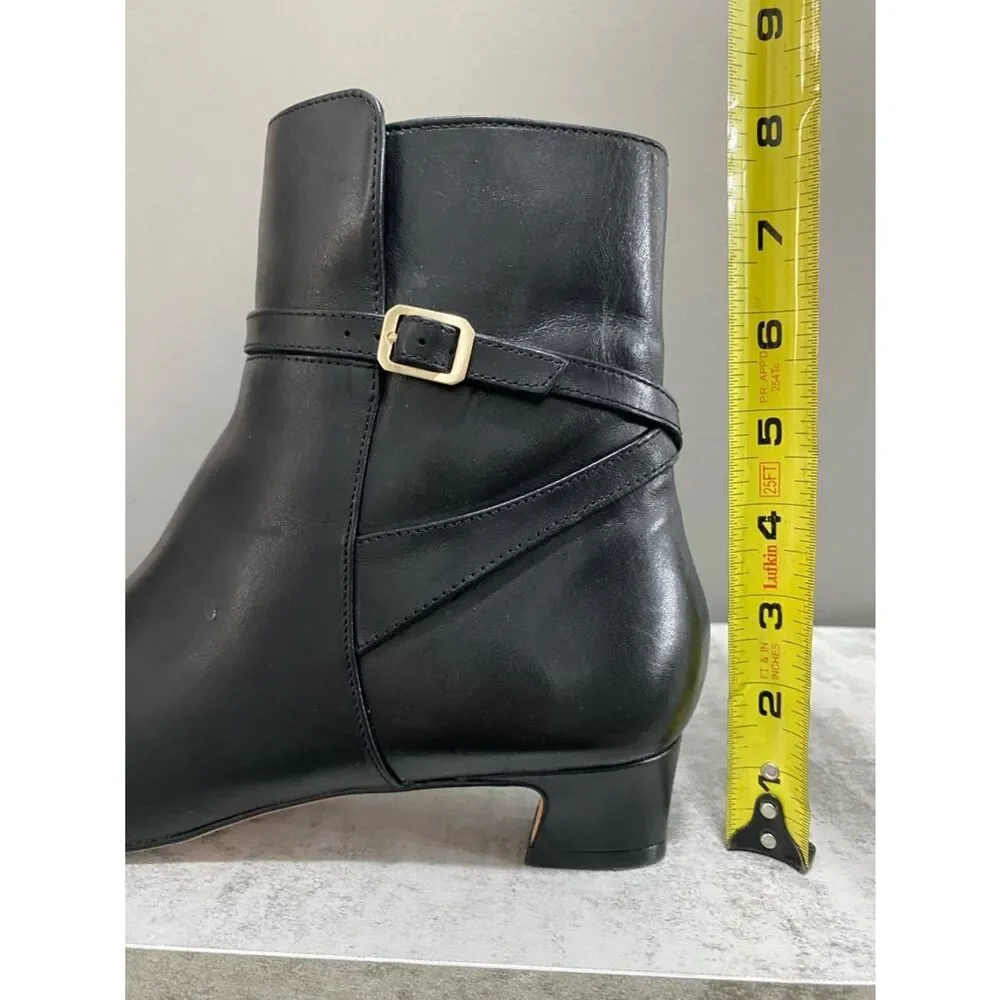 Bernardo Black Leather slender square toe Ankle Boots with Side Strap Size 9.5
